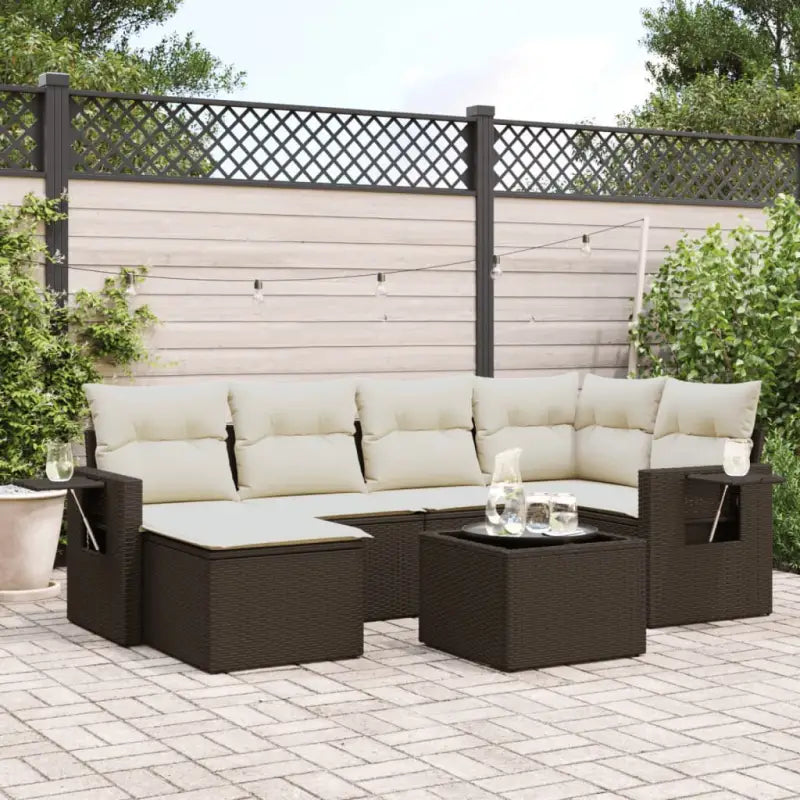 Loungebank voor tuin met zwart materiaal en waterdichte tas - Bruin en crème / Met tafel - Tuinsets