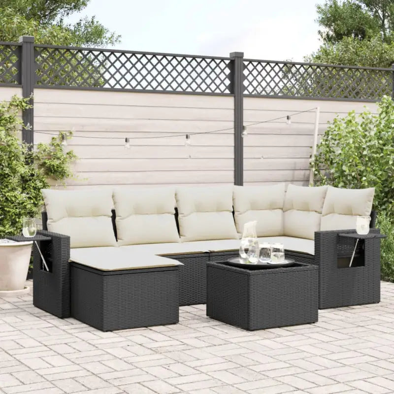 Loungebank voor tuin met zwart materiaal en waterdichte tas - Zwart en crème / Met tafel - Tuinsets