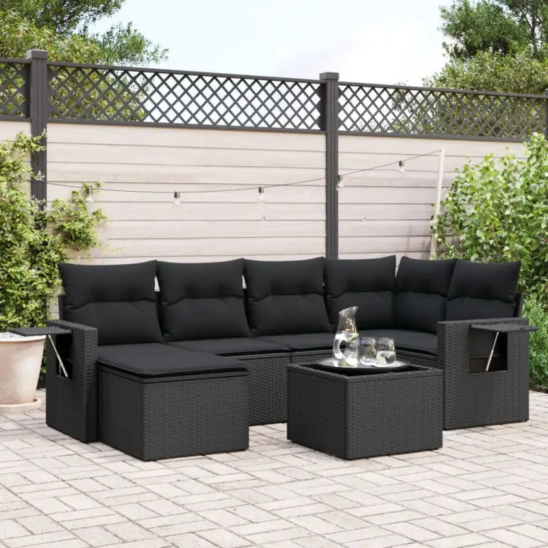 Loungebank voor tuin met zwart materiaal en waterdichte tas - Zwart / Met tafel - Tuinsets