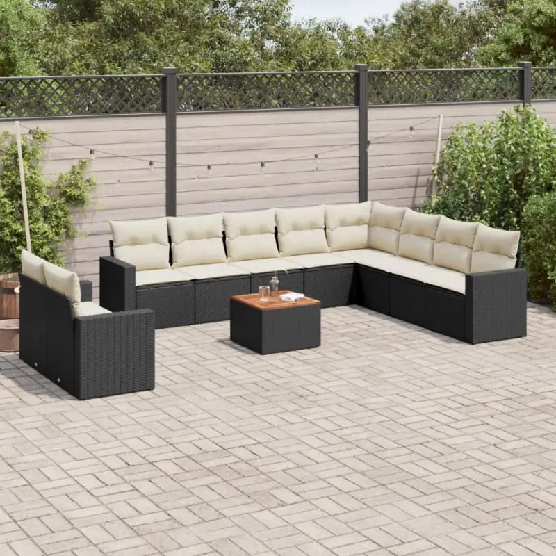 Loungebank voor tuin of terras in gemengd beige materiaal - Zwart en crème - Tuinsets