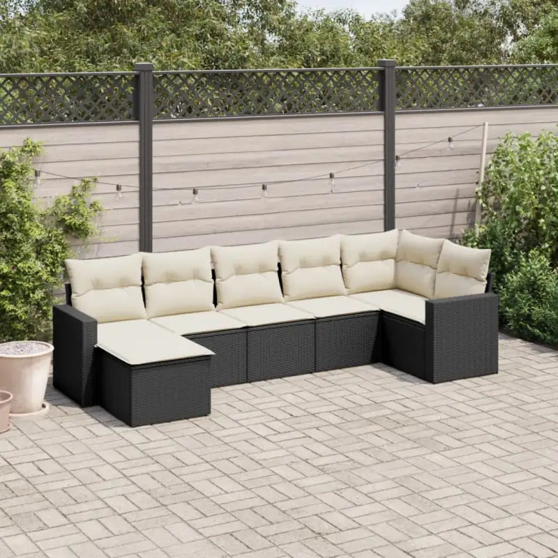 Loungebank voor tuin of terras met beige materiaal en gepoedercoat staal - Zwart en crème / Zonder tafel - Tuinsets