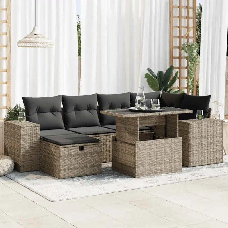 Loungebank voor tuin of terras met grijs materiaal en gepoedercoat staal - Grijs / met opbergruimte - Tuinsets