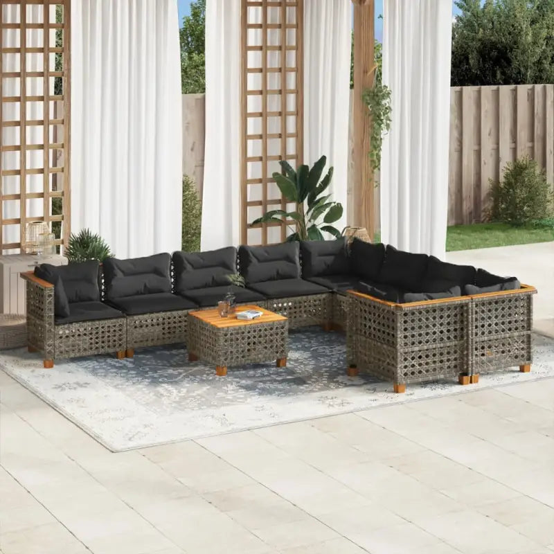 Loungebank voor tuin of terras met natuurlijke olieafwerking en beige materiaal - Grijs / Met tafel / gat weven