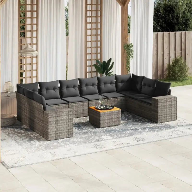 Loungebank voor tuin of terras met zwart materiaal en gepoedercoat staal - grijs en donkergrijs / 2x hoek + 6x midden