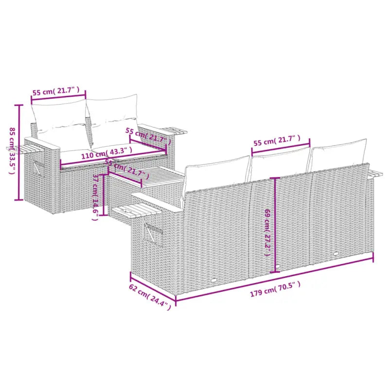 Loungebank voor tuin van poly rattan en gepoedercoat staal - Tuinsets