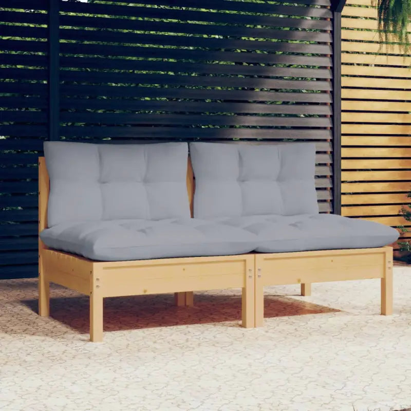 Loungebanken 2-zitsbank met massief grenenhout voor terras of tuin - Bruin en grijs / 1 - Loungebanken