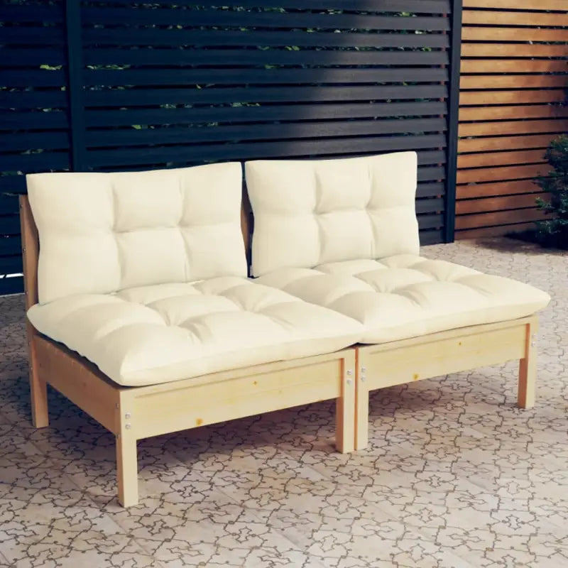Loungebanken 2-zitsbank met massief grenenhout voor terras of tuin - Bruin en crème / 1 - Loungebanken