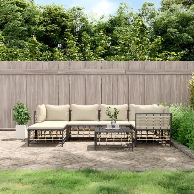 Loungebanken in poly rattan en antraciet materiaal voor buitengebruik - 1 / Beige / 3x hoek + 2x midden + voetensteun