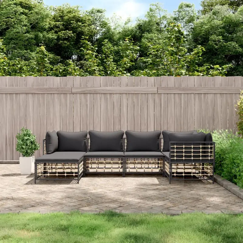Loungebanken in poly rattan en antraciet materiaal voor buitengebruik - 1 / Donkergrijs / 3x hoek + 2x midden