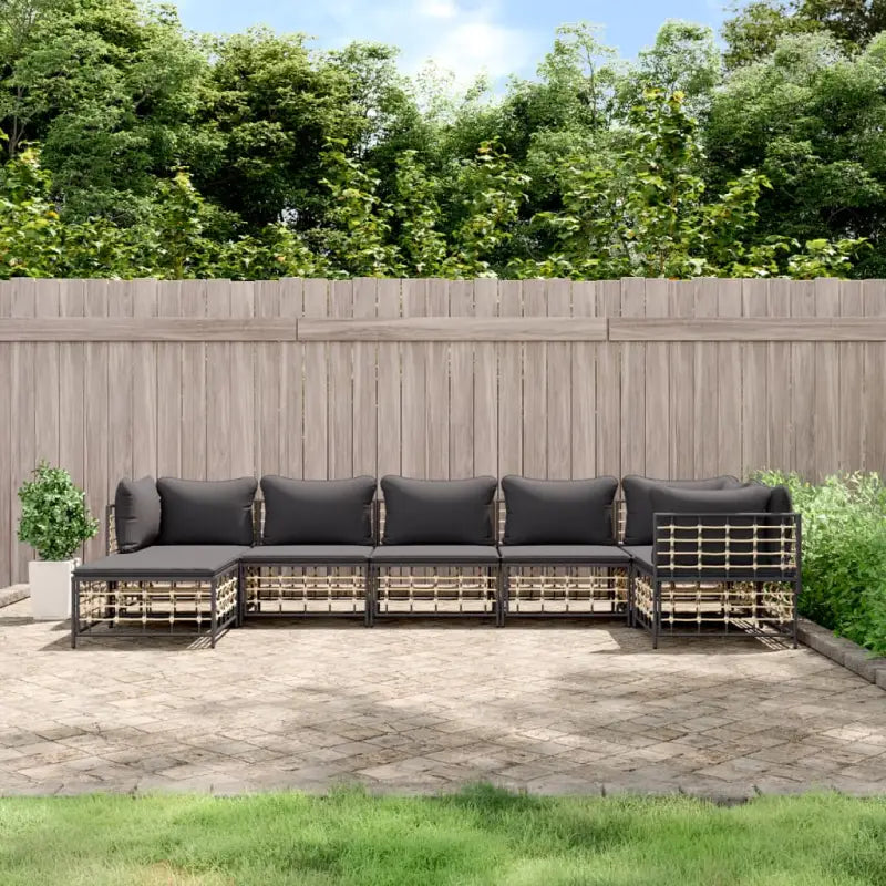 Loungebanken in poly rattan en antraciet materiaal voor buitengebruik - 1 / Donkergrijs / 3x hoek + 3x midden