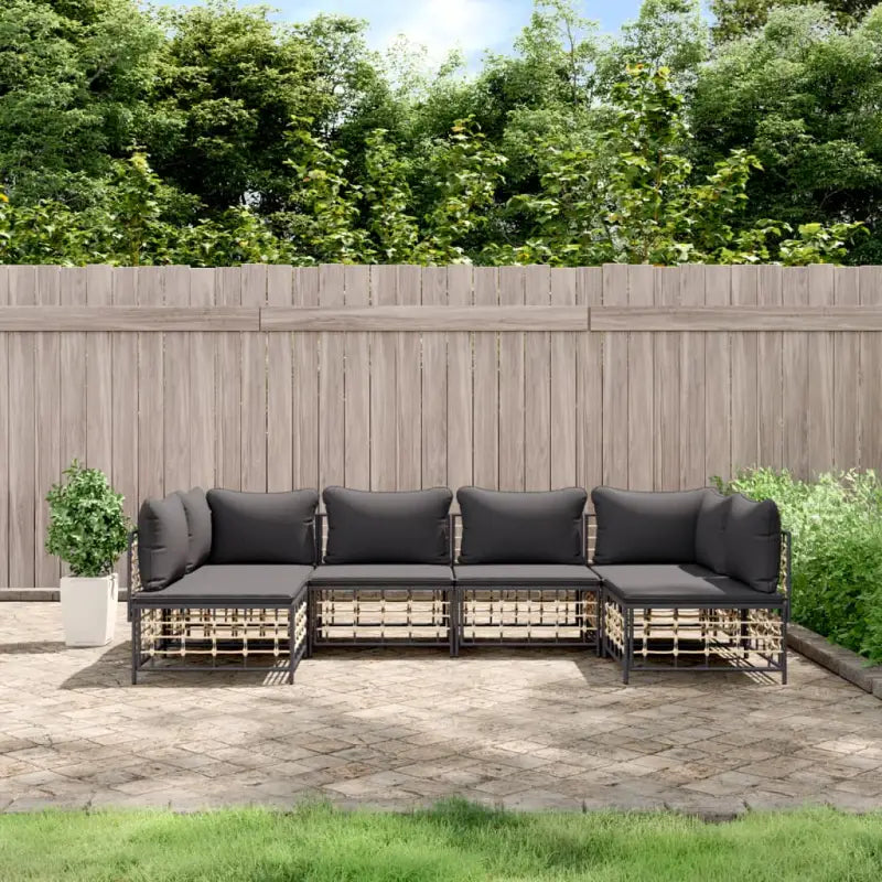 Loungebanken in poly rattan en antraciet materiaal voor buitengebruik - 1 / Donkergrijs / 2x hoek + 4x midden