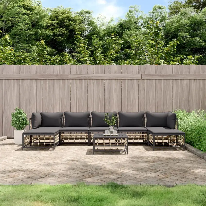 Loungebanken in poly rattan en antraciet materiaal voor buitengebruik - 1 / Donkergrijs / 2x hoek + 3x midden + 2x