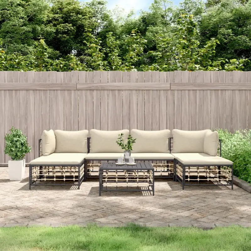 Loungebanken in poly rattan en antraciet materiaal voor buitengebruik - 1 / Beige / 2x hoek + 2x midden + 2x