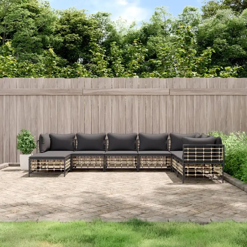 Loungebanken in poly rattan en antraciet materiaal voor buitengebruik - 1 / Donkergrijs / 3x hoek + 4x midden