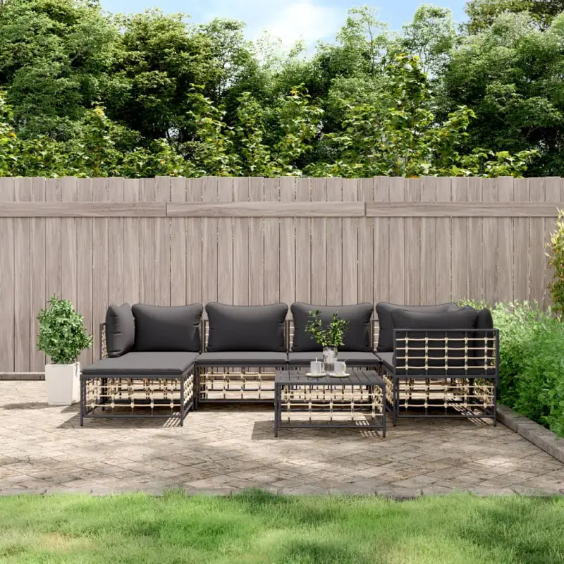 Loungebanken in poly rattan en antraciet materiaal voor buitengebruik - 1 / Donkergrijs / 3x hoek + 2x midden