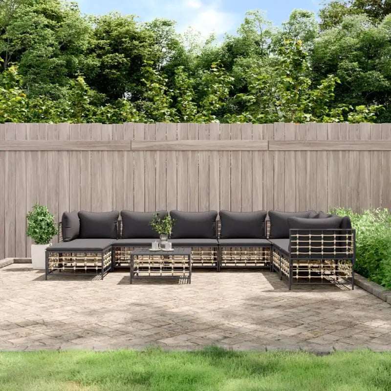 Loungebanken in poly rattan en antraciet materiaal voor buitengebruik - 1 / Donkergrijs / 3x hoek + 4x midden