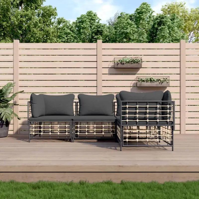 Loungebanken in poly rattan met antraciet materiaal en gepoedercoat staal - 1 / Donkergrijs / 3x hoek + midden