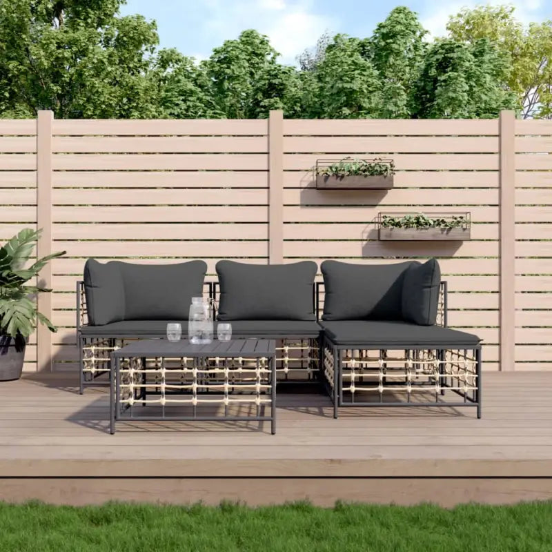 Loungebanken in poly rattan met antraciet materiaal en gepoedercoat staal - 1 / Donkergrijs / 2x hoek + midden