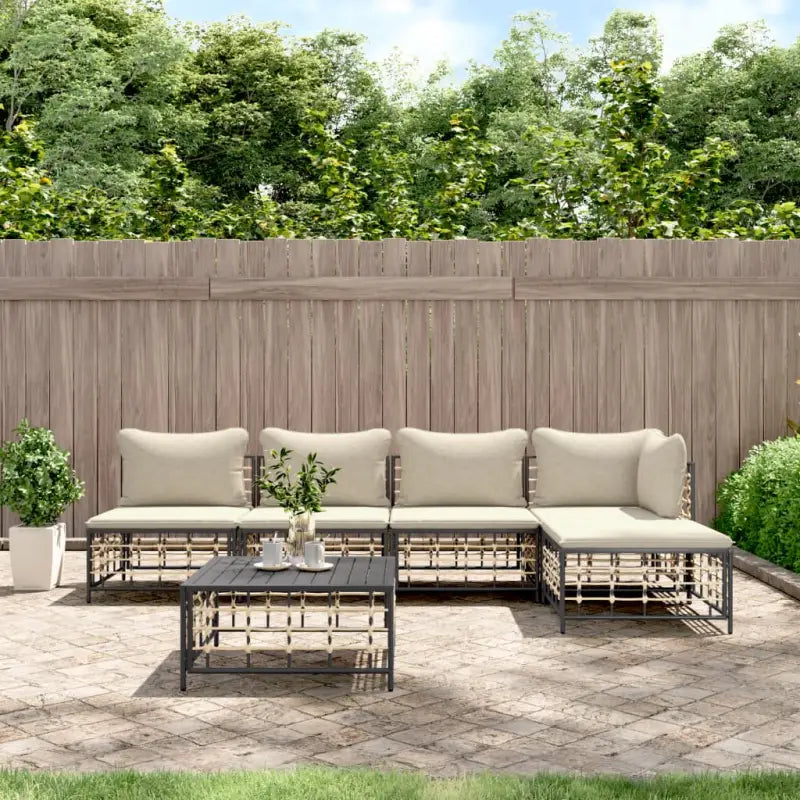 Loungebanken in poly rattan met antraciet materiaal en gepoedercoat staal - 1 / Beige / hoek + 3x midden + voetensteun