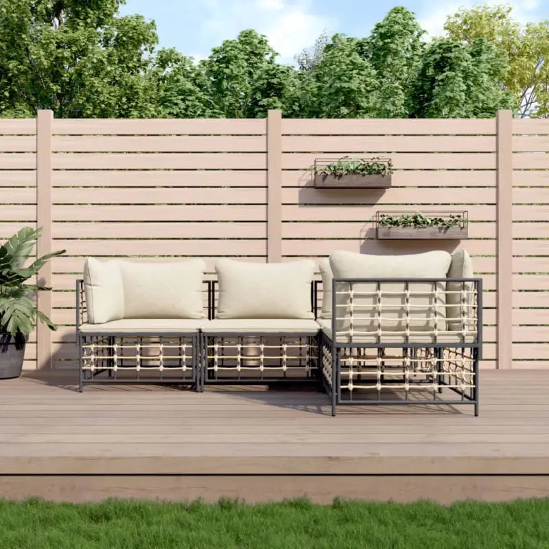 Loungebanken in poly rattan met antraciet materiaal en gepoedercoat staal - 1 / Beige / 3x hoek + midden - Loungebanken