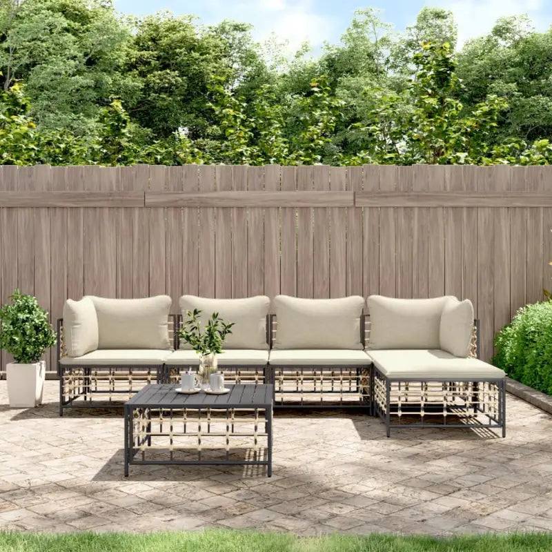 Loungebanken in poly rattan met antraciet materiaal en gepoedercoat staal - 1 / Beige / 2x hoek + 2x midden