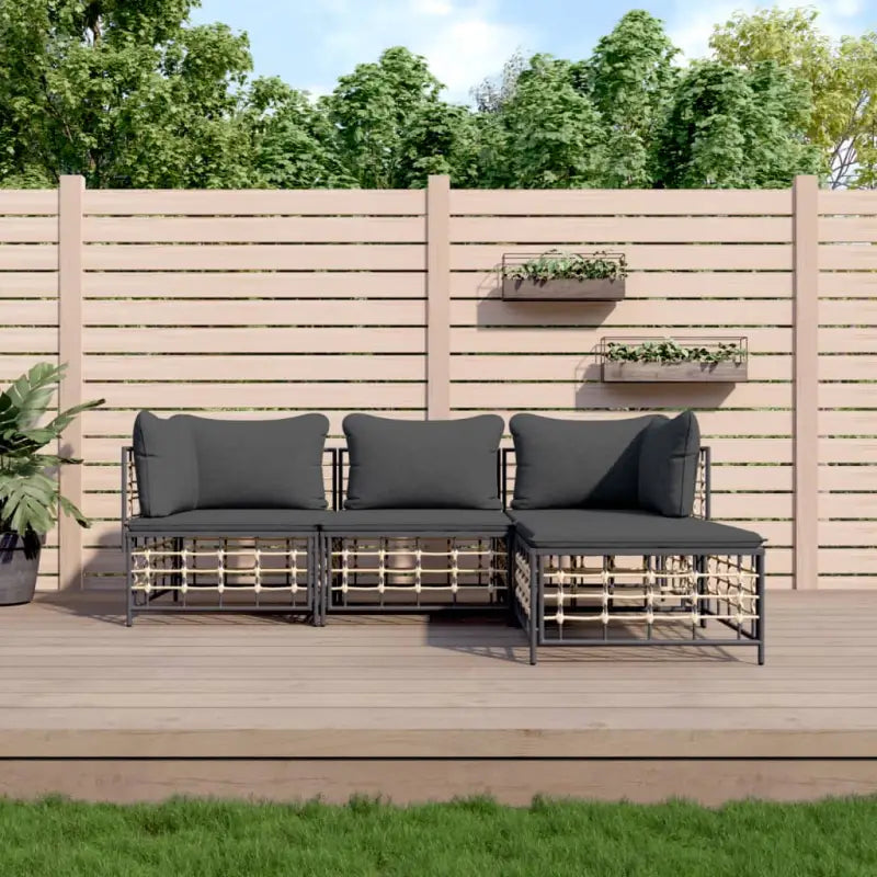 Loungebanken in poly rattan met antraciet materiaal en gepoedercoat staal - 1 / Donkergrijs / 3x hoek + 2x midden