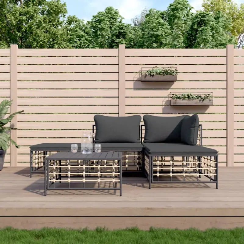 Loungebanken in poly rattan met antraciet materiaal en gepoedercoat staal - 1 / Donkergrijs / hoek + midden + 2x