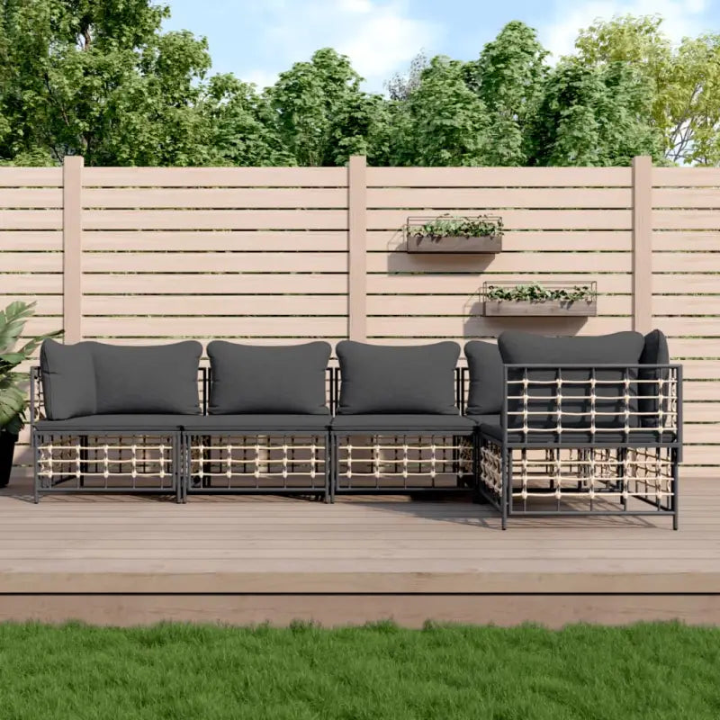 Loungebanken in poly rattan met antraciet materiaal en gepoedercoat staal - 1 / Donkergrijs / 3x hoek + 2x midden