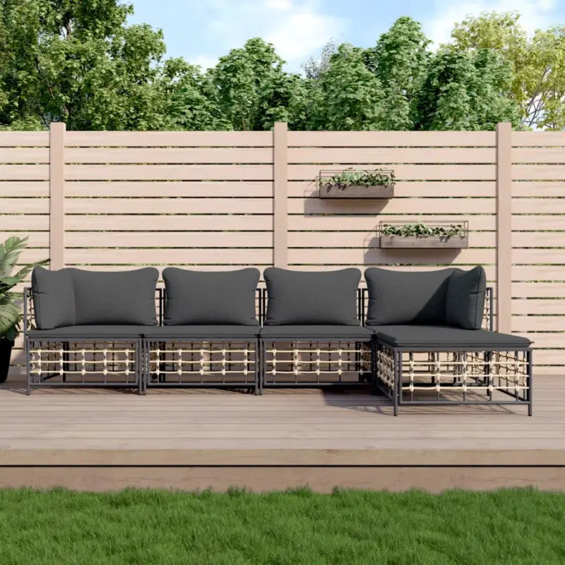Loungebanken in poly rattan met antraciet materiaal en gepoedercoat staal - 1 / Donkergrijs / 2x hoek + 2x midden