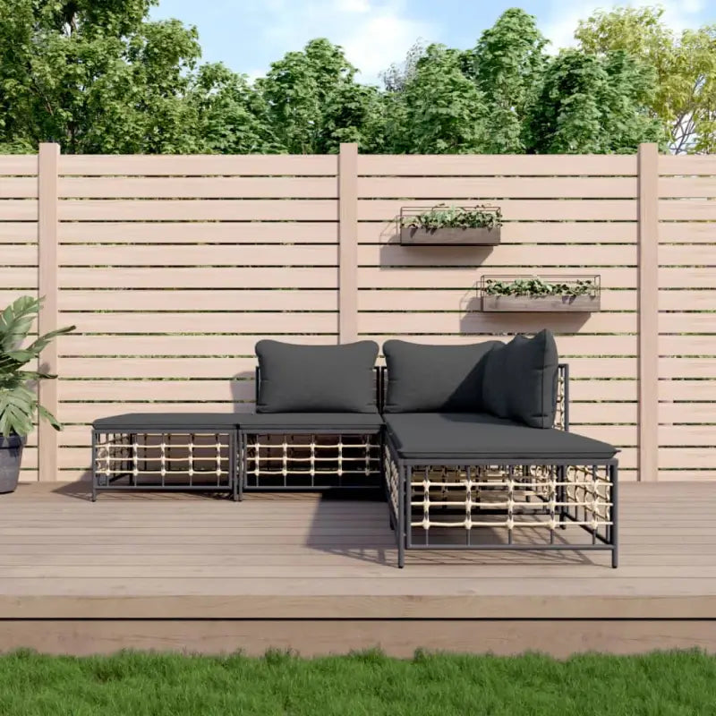 Loungebanken in poly rattan met antraciet materiaal en gepoedercoat staal - 1 / Donkergrijs / hoek + 2x midden + 2x