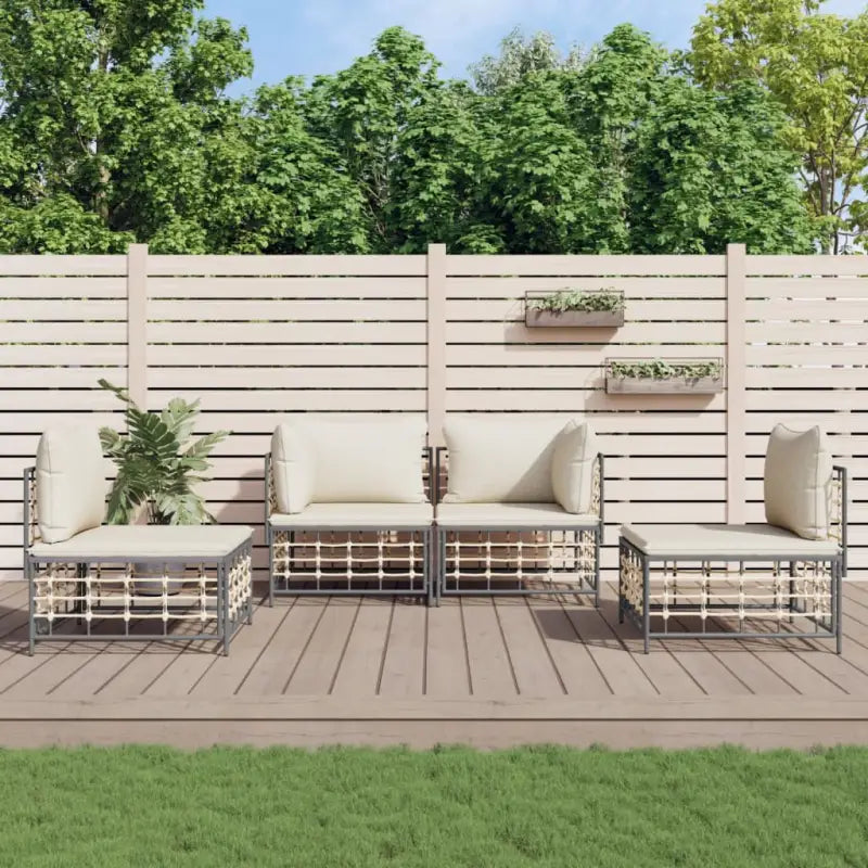 Loungebanken in poly rattan met antraciet materiaal en ruime afmetingen - 1 / Beige / 2x hoek + 2x midden - Loungebanken