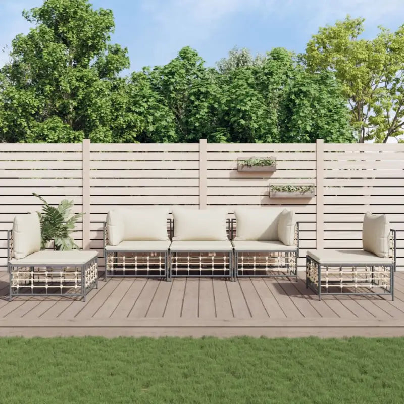 Loungebanken in poly rattan met antraciet materiaal en ruime afmetingen - 1 / Beige / 2x hoek + 3x midden - Loungebanken