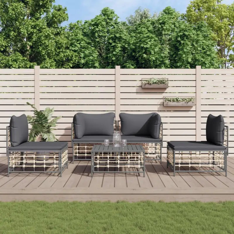Loungebanken in poly rattan met antraciet materiaal en ruime afmetingen - 1 / Donkergrijs / 2x hoek + 2x midden + Tafel