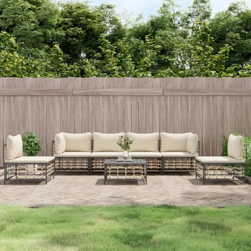 Loungebanken in poly rattan met antraciet materiaal en ruime afmetingen - 1 / Beige / 2x hoek + 4x midden + Tafel
