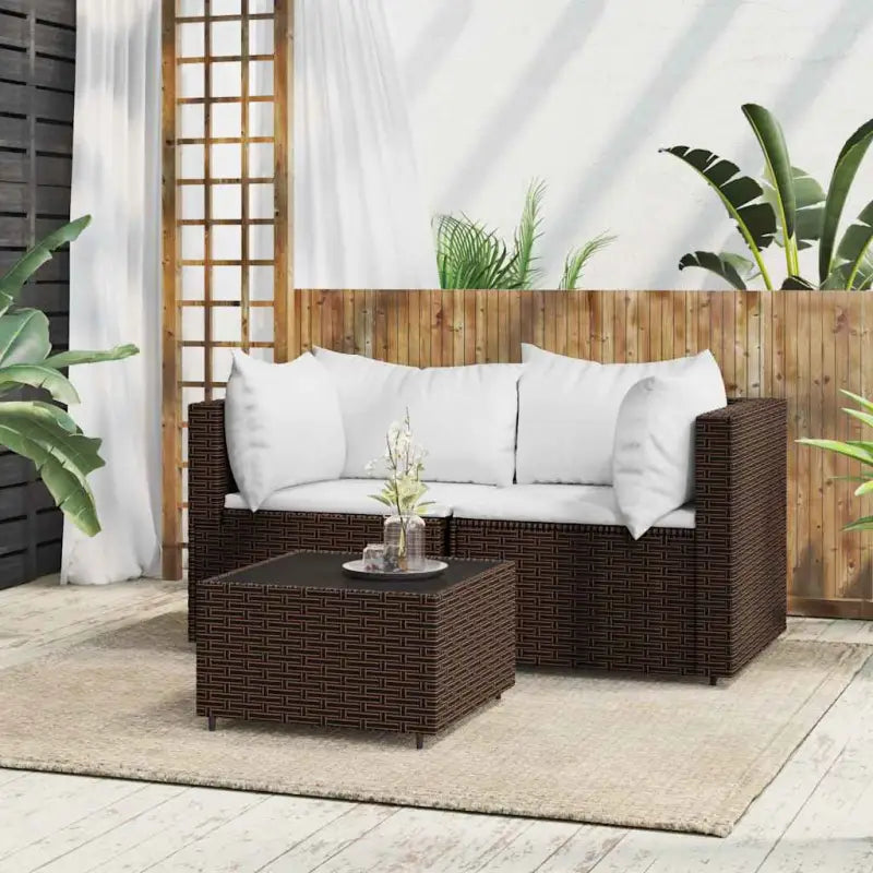Loungebanken met poly rattan en eenvoudig schoon design - Bruin / 1 / 2x hoek + Tafel - Loungebanken