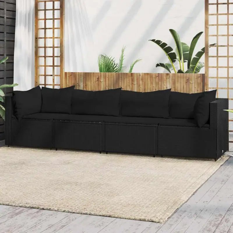 Loungebanken met poly rattan en eenvoudig schoon design - Zwart / 1 / 2x hoek + 2x midden - Loungebanken