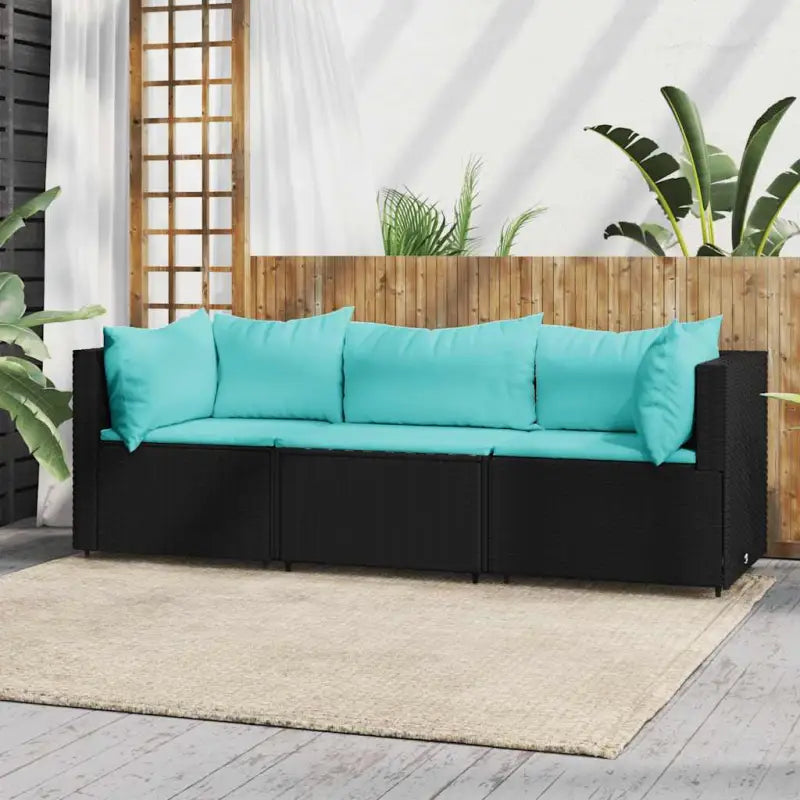 Loungebanken met poly rattan en eenvoudig schoon design - Zwart en blauw / 1 / 2x hoek + midden - Loungebanken