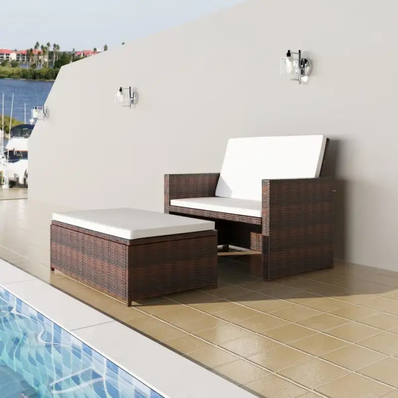 Loungebanken met poly rattan en gepoedercoat stalen frame voor buiten - Bruin / 1 - Loungebanken