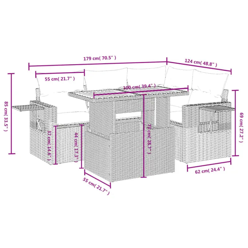 Loungebanken set in grijs materiaal van gepoedercoat staal voor tuin - Tuinsets