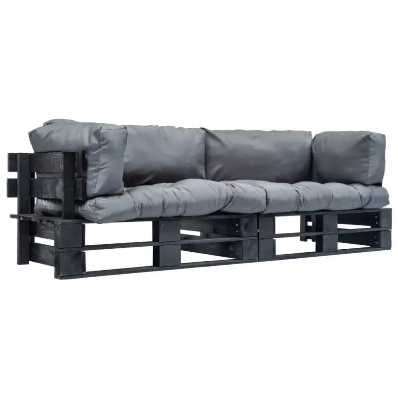 Loungebanken set van geïmpregneerd grenenhout met afneembare zitkussens - Zwart en grijs / 2 - Loungebanken