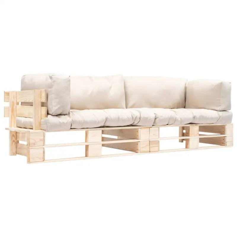 Loungebanken set van geïmpregneerd grenenhout met afneembare zitkussens - Naturel en zandkleurig / 2 - Loungebanken