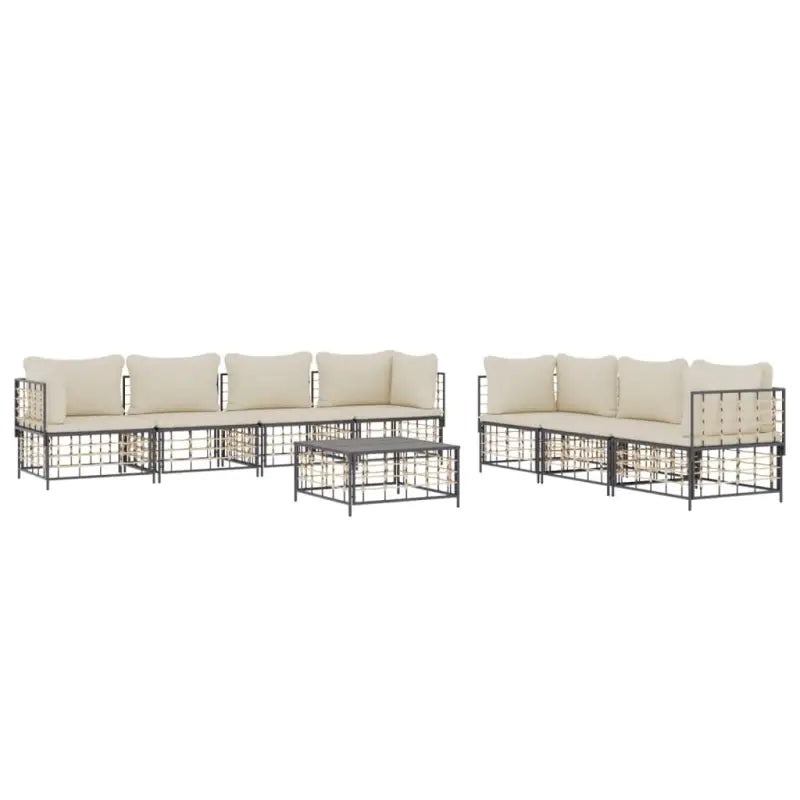 Loungebanken van poly rattan in antraciet materiaal met textileen afmetingen - Loungebanken