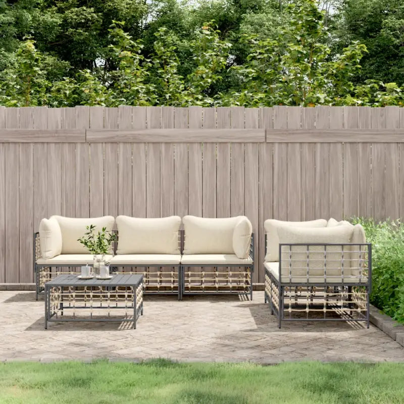 Loungebanken van poly rattan in antraciet materiaal met textileen afmetingen - 1 / Beige / 4x hoek + midden + Tafel