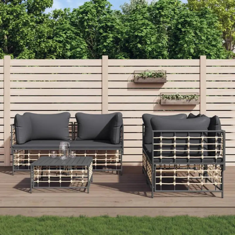 Loungebanken van poly rattan in antraciet materiaal met textileen afmetingen - 1 / Donkergrijs / 4x hoek + Tafel