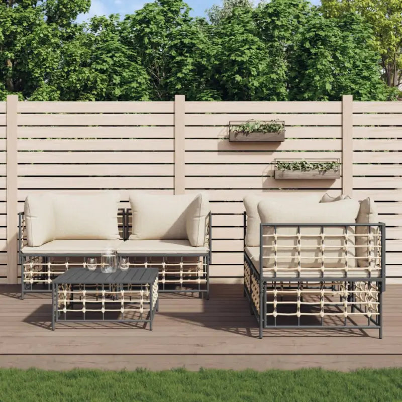Loungebanken van poly rattan in antraciet materiaal met textileen afmetingen - 1 / Beige / 4x hoek + Tafel
