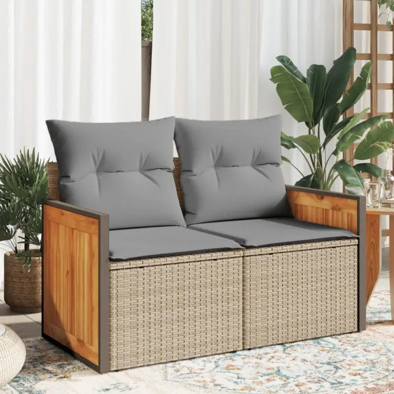 Loungebanken van poly rattan voor een comfortabele zitervaring met wasbare hoes - beige en lichtgrijs / 1 / zonder