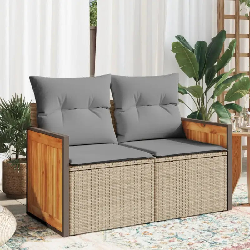 Loungebanken van poly rattan voor een comfortabele zitervaring met wasbare hoes - beige en lichtgrijs / 1