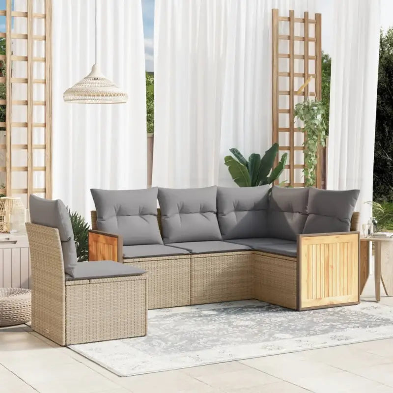 Loungebanks in beige materiaal en gepoedercoat staal met waterdichte zak - Beige en grijs / Zonder tafel - Tuinsets