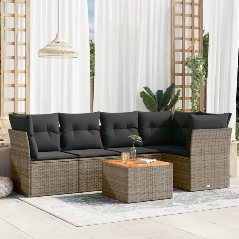 Loungebankset in zwart materiaal met gepoedercoat staal en waterdichte tas - grijs en donkergrijs / 3x hoek + 2x midden