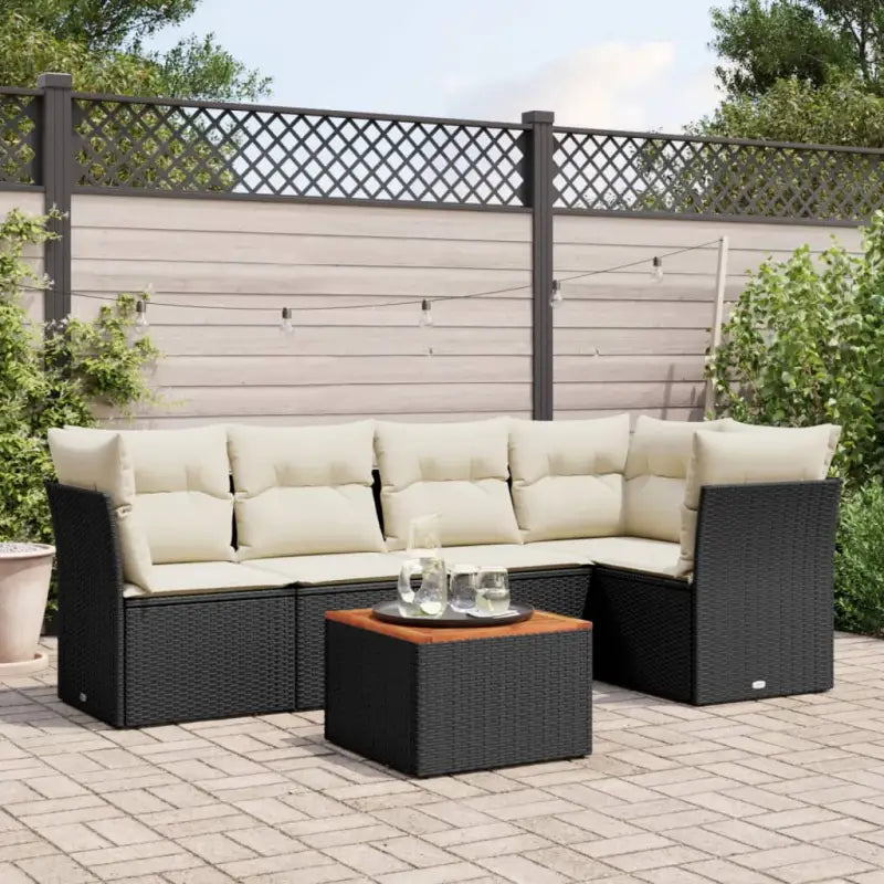 Loungebankset in zwart materiaal met gepoedercoat staal en waterdichte tas - Zwart en crème / 3x hoek + 2x midden